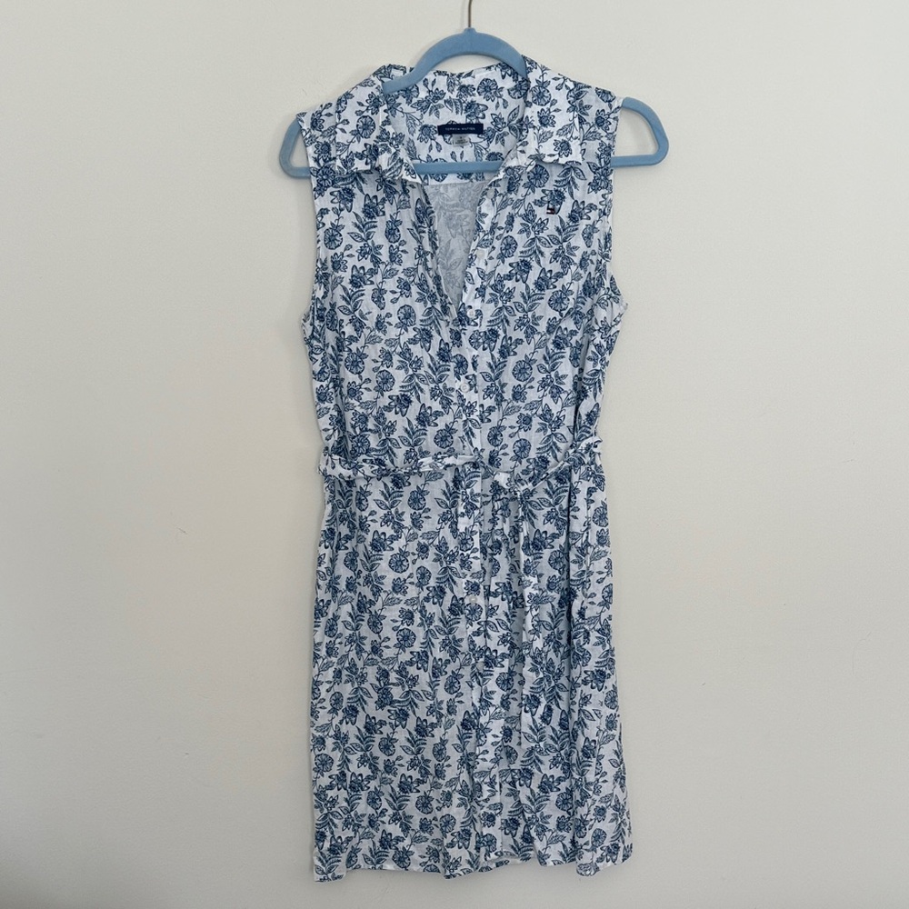 Tommy Hilfiger Navy and White Floral Belted Dress
